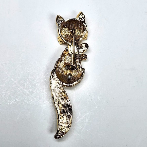 Vintage Rhinestone Cat Brooch Pin Gold Tone AB Rhines 2.25 in. - Picture 3 of 4